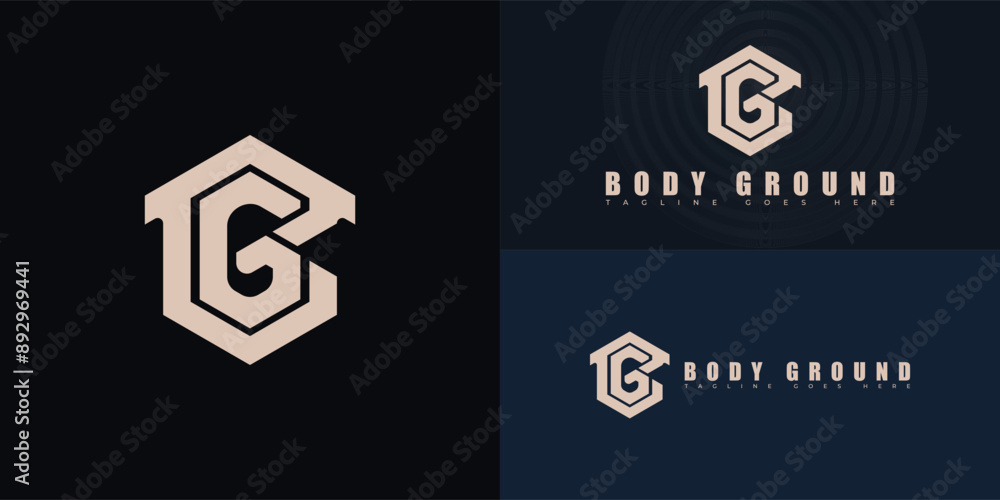 Abstract hexagon initial letter BG or GB in gold color isolated on multiple background colors. The logo is suitable for gym and sports commercial construction business logo design inspiration template Abstract hexagon initial letter BG or GB in gold color isolated on multiple background colors. The logo is suitable for gym and sports commercial construction business logo design inspiration template