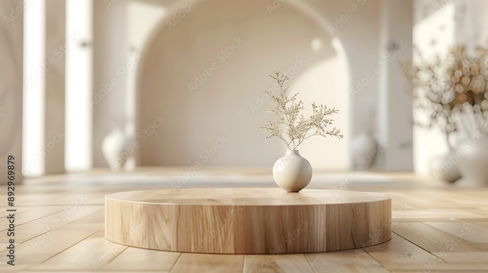 Minimalist Wooden Platform with Dried Flowers Minimalist Wooden Platform with Dried Flowers