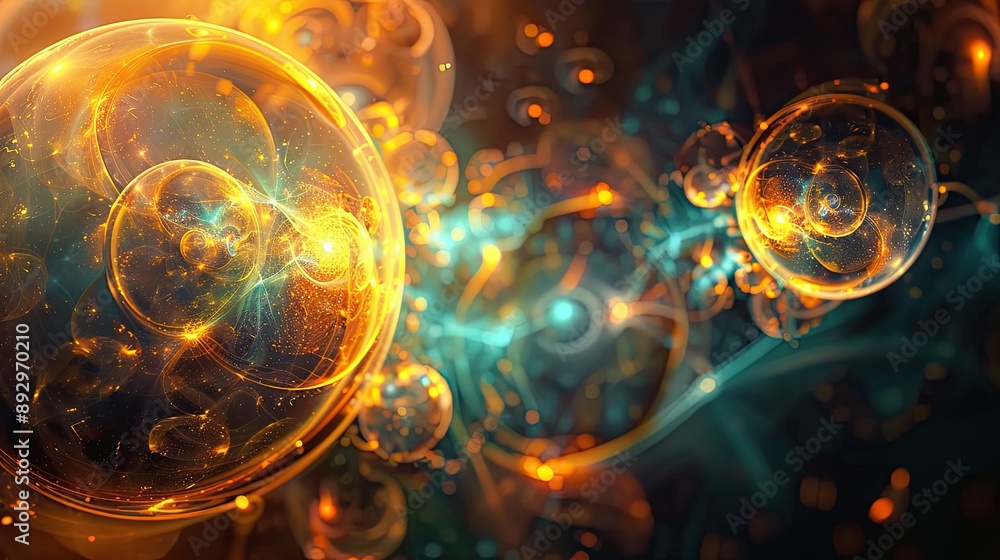 Obraz premium Glowing orbs of light against a dark abstract background, creating a mystical and futuristic atmosphere