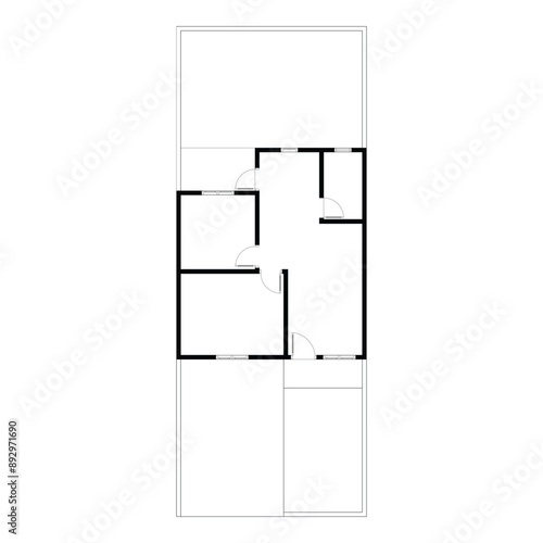 Black and White floor plan of a modern unfurnished house for your design. Suburban house vector blueprint. Architectural background