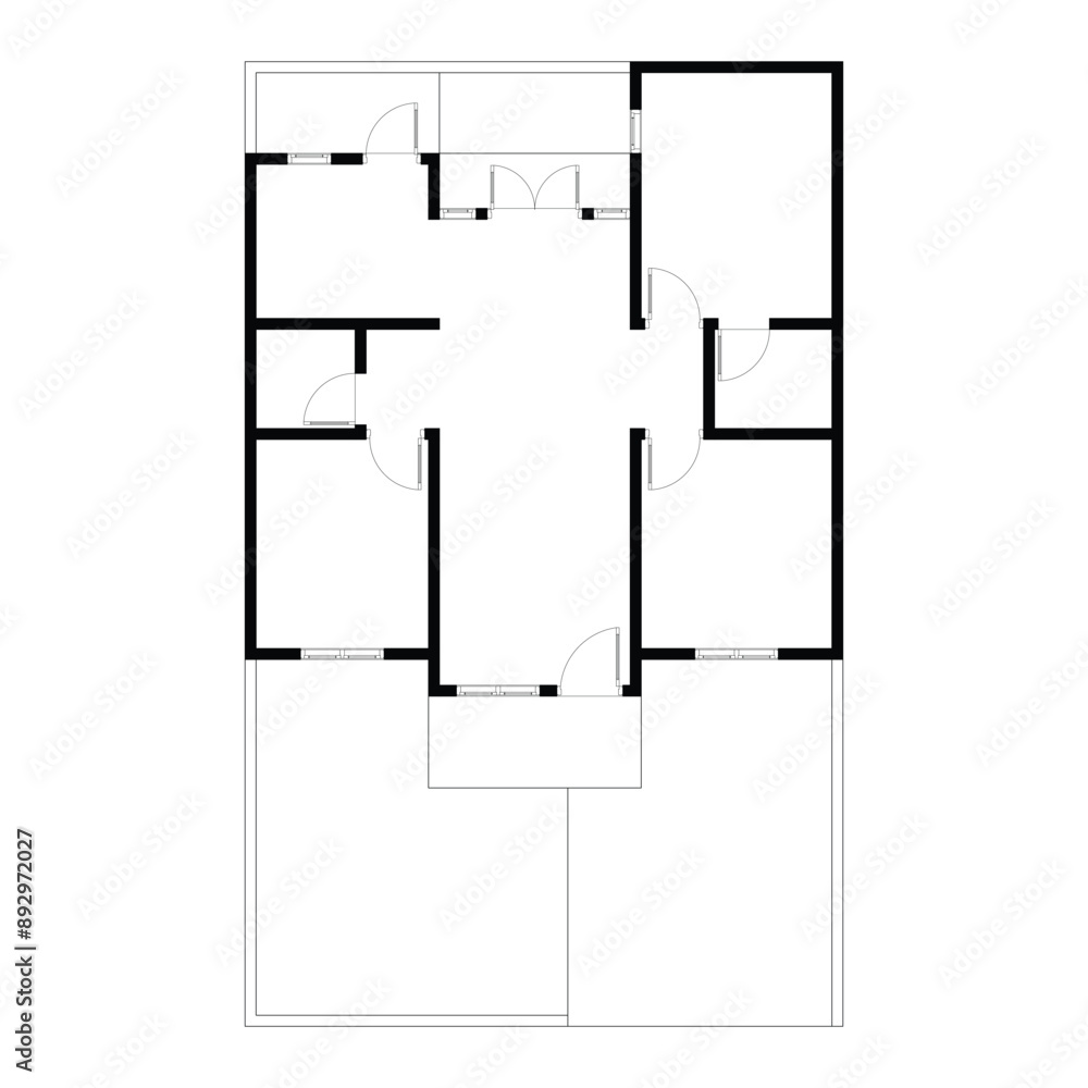 Black and White floor plan of a modern unfurnished house for your design. Suburban house vector blueprint. Architectural background Black and White floor plan of a modern unfurnished house for your design. Suburban house vector blueprint. Architectural background