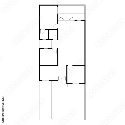 Black and White floor plan of a modern unfurnished house for your design. Suburban house vector blueprint. Architectural background