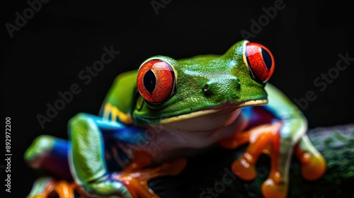 redeyed tree frog closeup vibrant colors on black background
