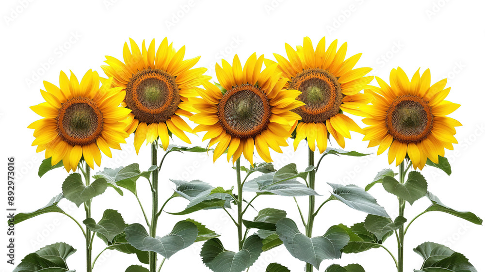 Obraz premium photos of sunflowers, isolated on white background, graphic resource, overlay banner