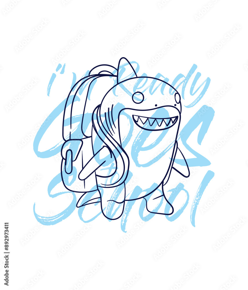 Fototapeta premium hand drawn monster illustration with text i'm ready goes to school for t-shirt design 