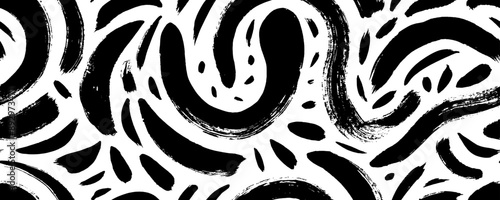 Grunge seamless pattern with squiggle brush strokes and dashes. Hand drawn various texture stroke and bold lines. Abstract thick grunge vector lines. Doodle dirty rough texture.