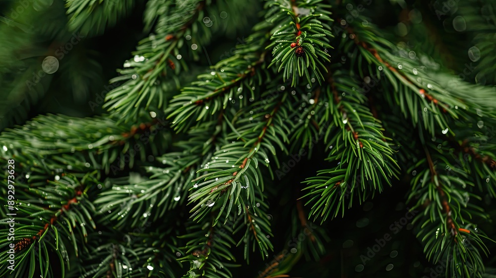Close-Up of Dewy Evergreen Branches Close-Up of Dewy Evergreen Branches