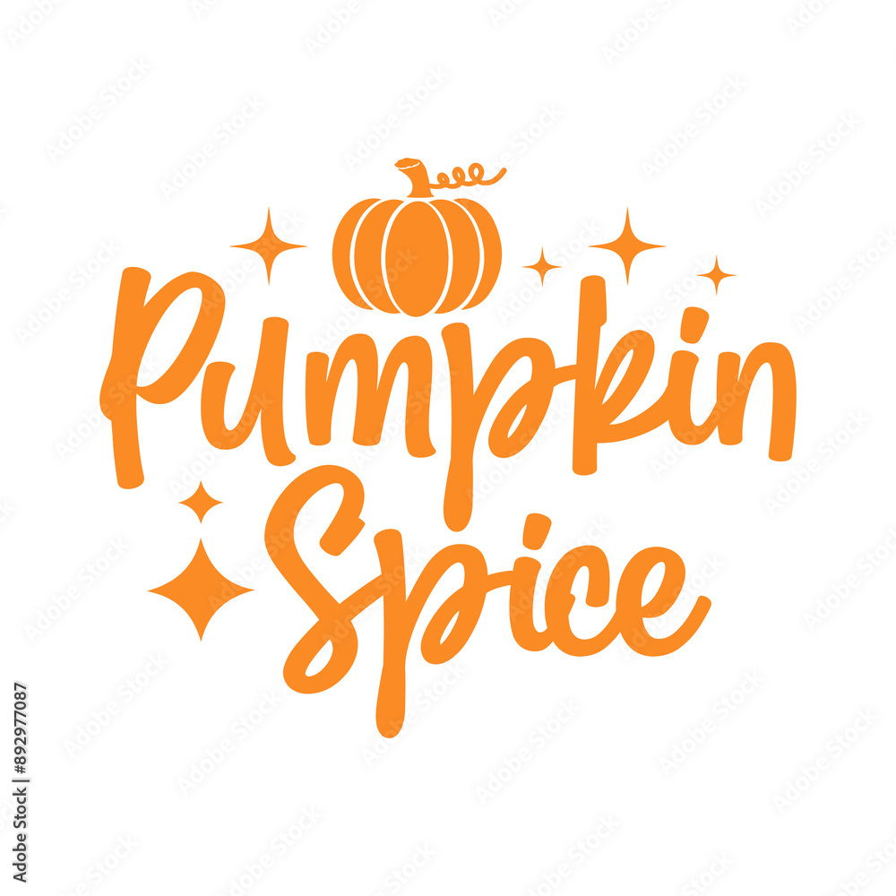 Pumpkin spice typography clip art design on plain white transparent isolated background for card, shirt, hoodie, sweatshirt, apparel, tag, mug, icon, poster or badge