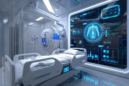 Futuristic Hospital Room with Digital Displays