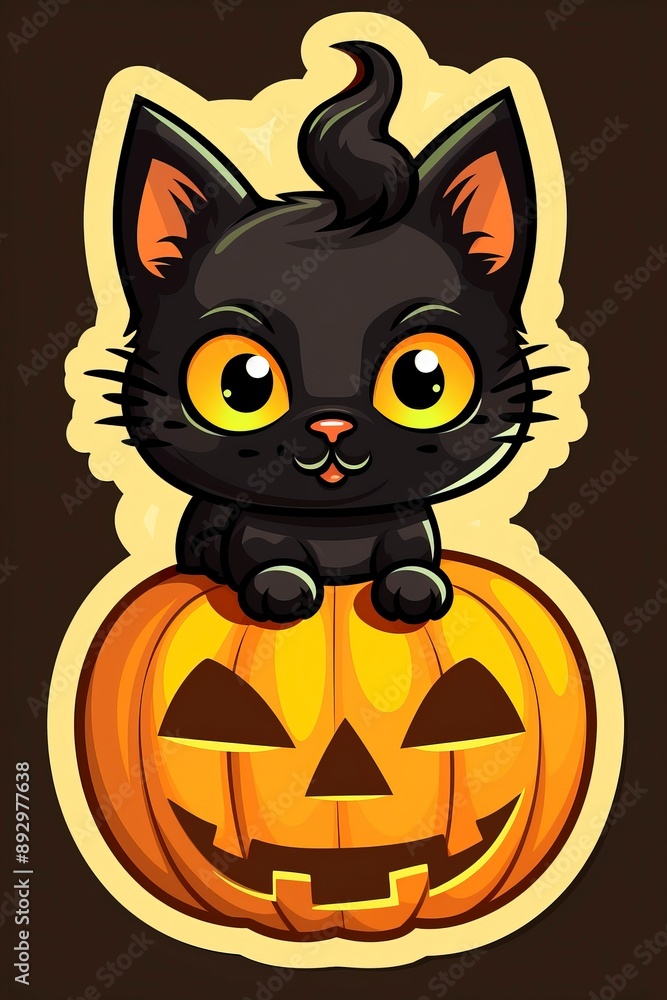 Fototapeta premium halloween pumpkin with cat, generative ai