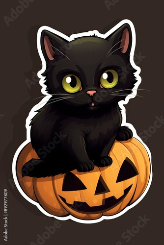 halloween pumpkin with cat, generative ai