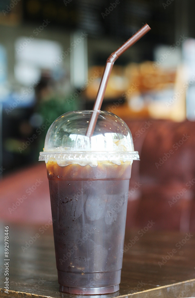 closeup iced coffee in plastic cup closeup iced coffee in plastic cup