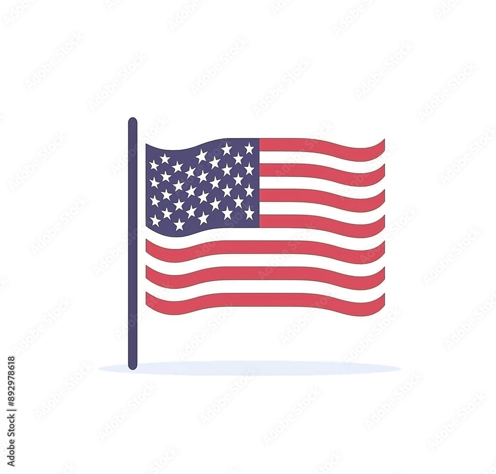 Flat Vector Illustration of American Flag on White Background - Patriotic Symbol Flat Vector Illustration of American Flag on White Background - Patriotic Symbol