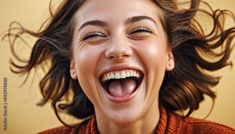 Woman Laughing in Red Sweater with Blurred Face Woman Laughing in Red Sweater with Blurred Face