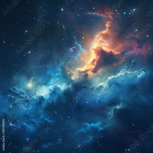 Cosmic Nebula with Glowing Gas and Stars