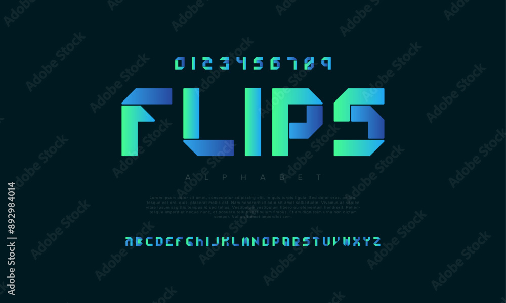 Flips creative modern urban alphabet font. Digital abstract futuristic, game, techno, robot, music, logo, sport, minimal technology typography. Simple numeric vector illustration