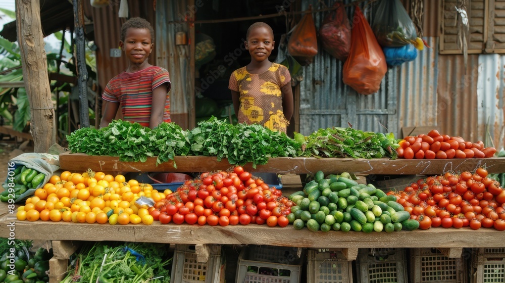 Fototapeta premium Food Security: Ensuring that everyone can access adequate, safe, and nutritious food to meet dietary requirements and lead an active, healthy life. 
