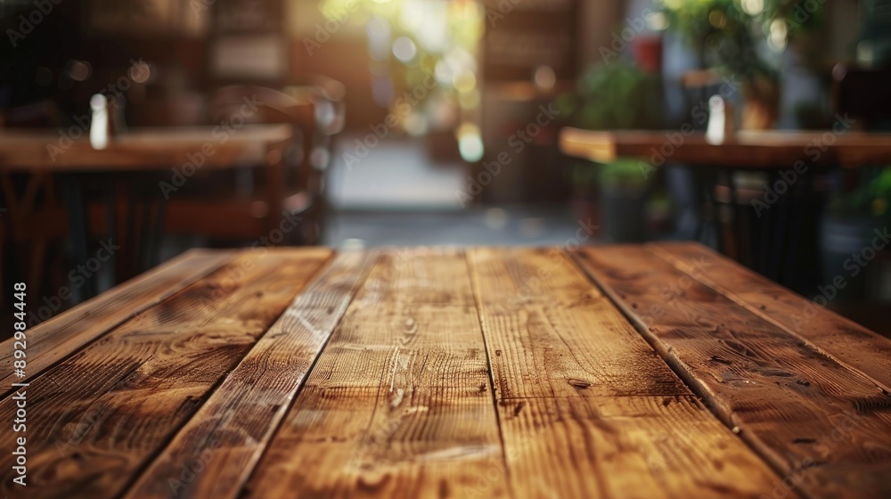 Empty Wooden Table in a Cozy Cafe Empty Wooden Table in a Cozy Cafe
