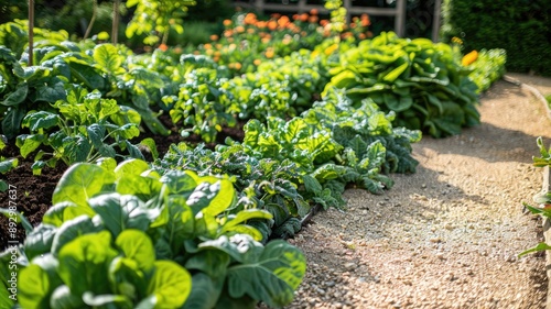 Lush, productive garden with various green leafy vegetables © Татьяна Макарова