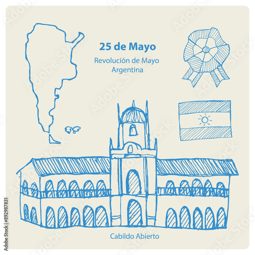 Plantilla de iconos 25 de Mayo Cabildo simbolos patrios_Argentina