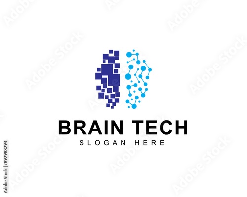 Illustration of Brain Technology Logo Design. Digital Tech. Brain Logo Template.