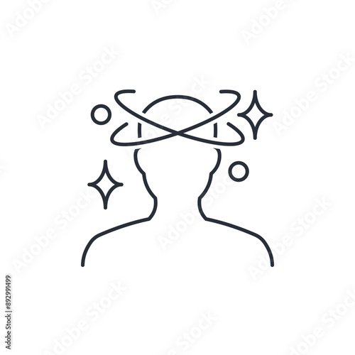 Dizziness. Overwork. Misunderstanding of what is happening. Vector linear icon isolated on white background.