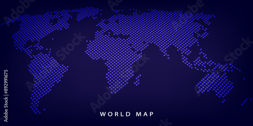 Abstract world map background in a dotted halftone style. A futuristic and technological concept of the globe for international business, data, and global network connections.