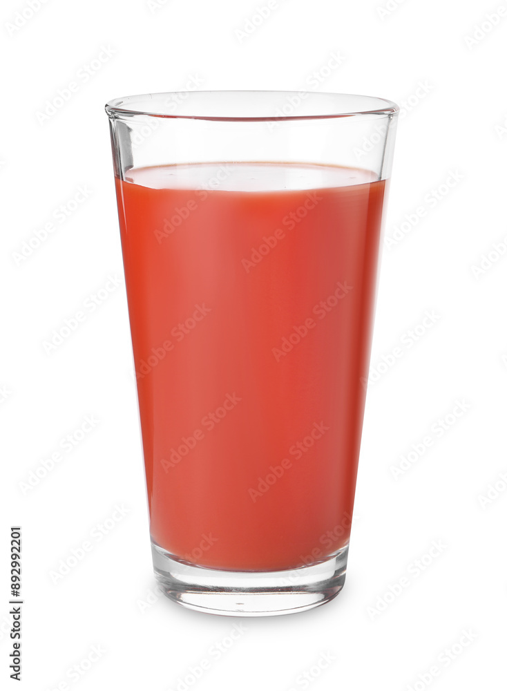 Tasty tomato juice in glass isolated on white Tasty tomato juice in glass isolated on white