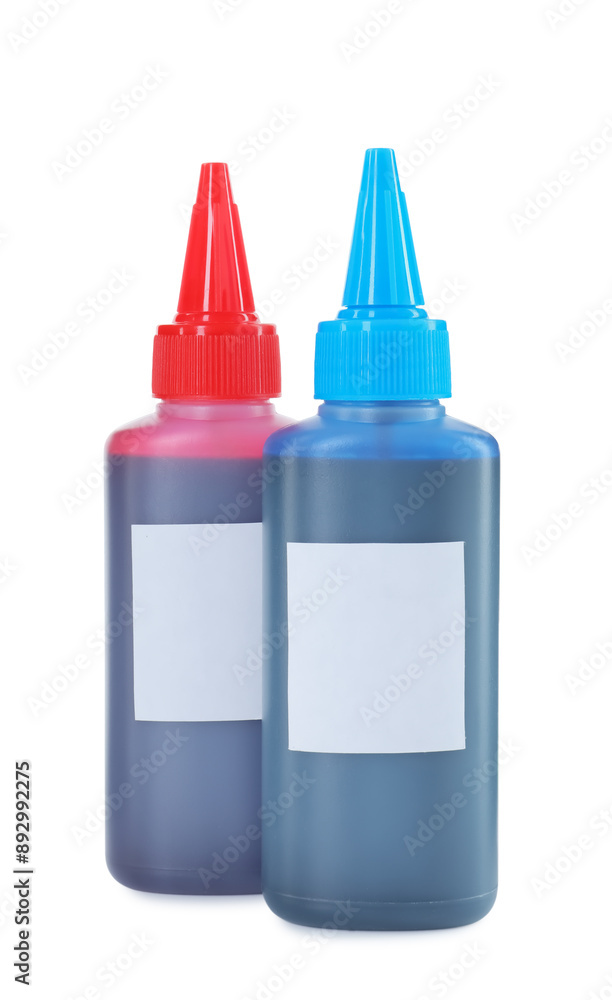 Bottles of different printer ink isolated on white Bottles of different printer ink isolated on white