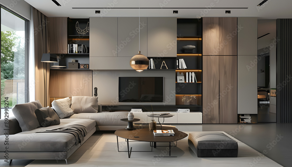 Fototapeta premium Living room interior design in minimalist style