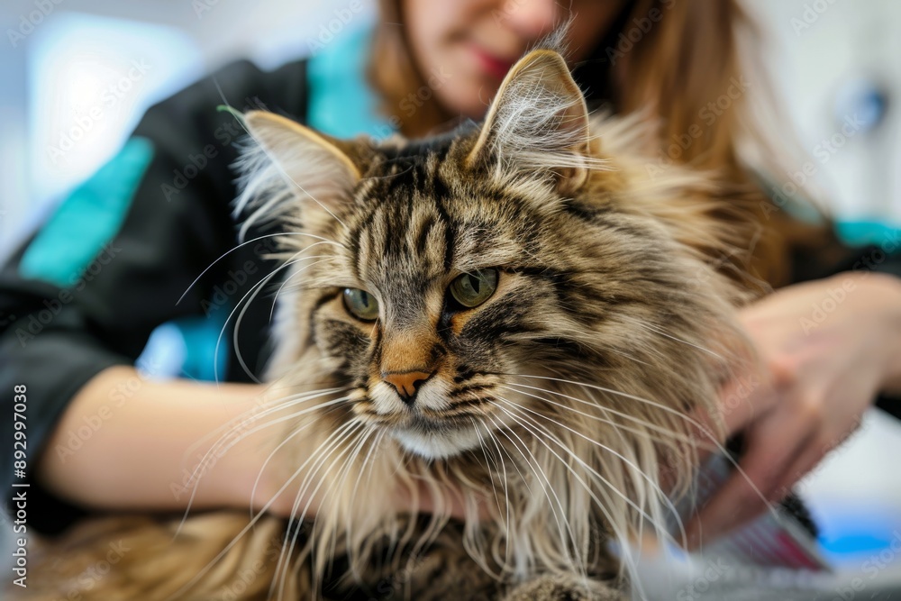 Close Up of a Fluffy Cat Being Groomed Close Up of a Fluffy Cat Being Groomed