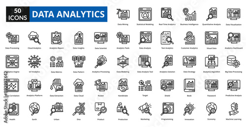 data analytics icon set collection. Data Visualization, Analytics Dashboard, Big Data Processing, Predictive Analysis, Machine Learning, Data Mining, Statistical Modeling
Real Time Analytics