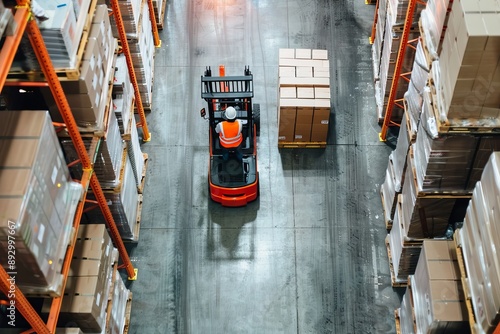 Forklift Operator Navigating a Warehouse Aisle