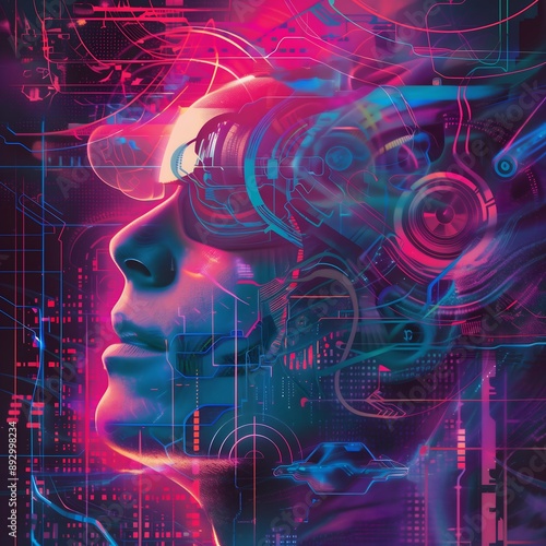 Design of Artificial Intelligence Conference Poster Cyberpunk Holograp Banner Ads Poster Flyer Art