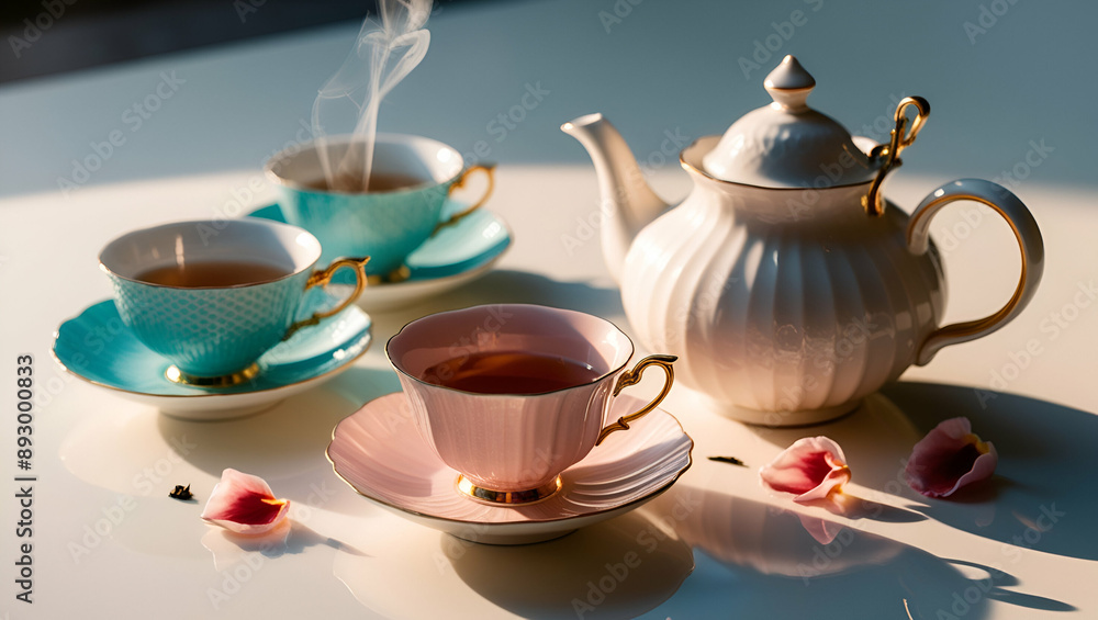 cup of tea with teapot and cups cup of tea with teapot and cups