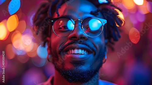  Afro American male in a night club wearing sunglasses, young man in a nightclub  © Five Million Stocks