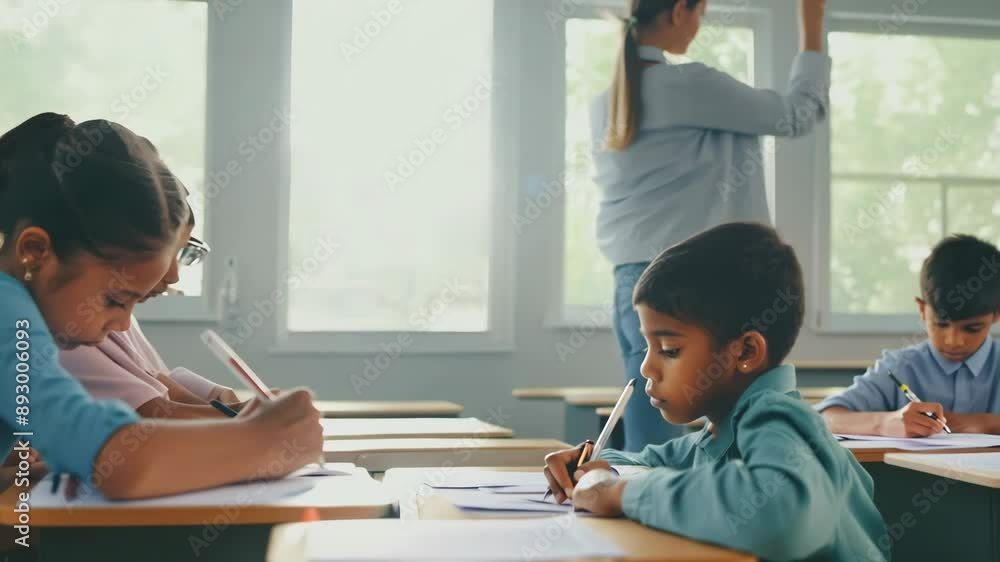 Academic Atmosphere: Teacher Supervising Students Writing in Classroom Academic Atmosphere: Teacher Supervising Students Writing in Classroom