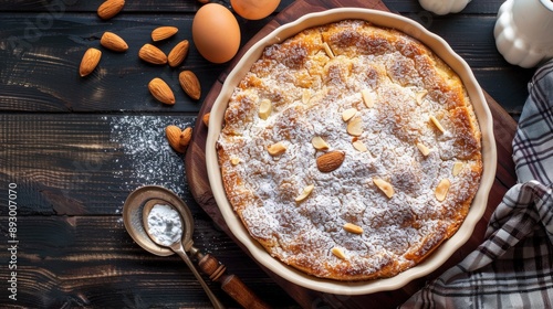 Sweet Basbousa (Namoora) Pie with Almonds in Baking Dish photo