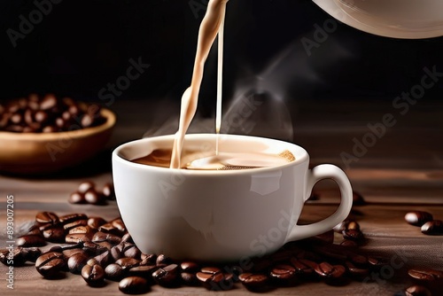 the ai generated image, milk being poured into a coffee cup