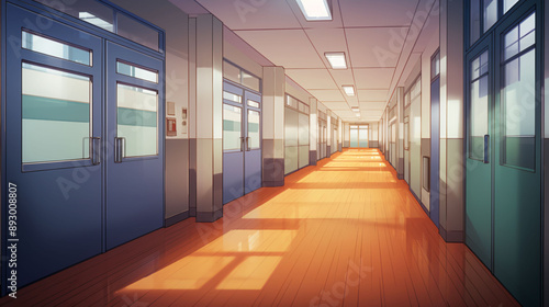 corridor school in anime style
