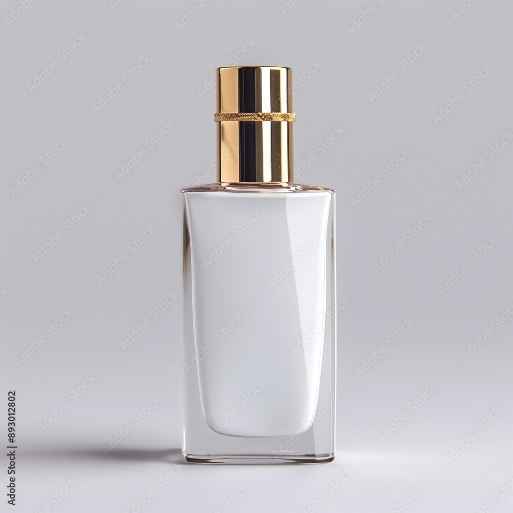 3D rendering of Product Photography of 150ml Simple Cosmetic Bottle with Gold Neck Ring, Opaque Non-Glossy Plastic, and Squared Transparent Cap on White Backdrop 3D rendering of Product Photography of 150ml Simple Cosmetic Bottle with Gold Neck Ring, Opaque Non-Glossy Plastic, and Squared Transparent Cap on White Backdrop