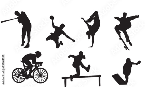 different people sports set silhouette