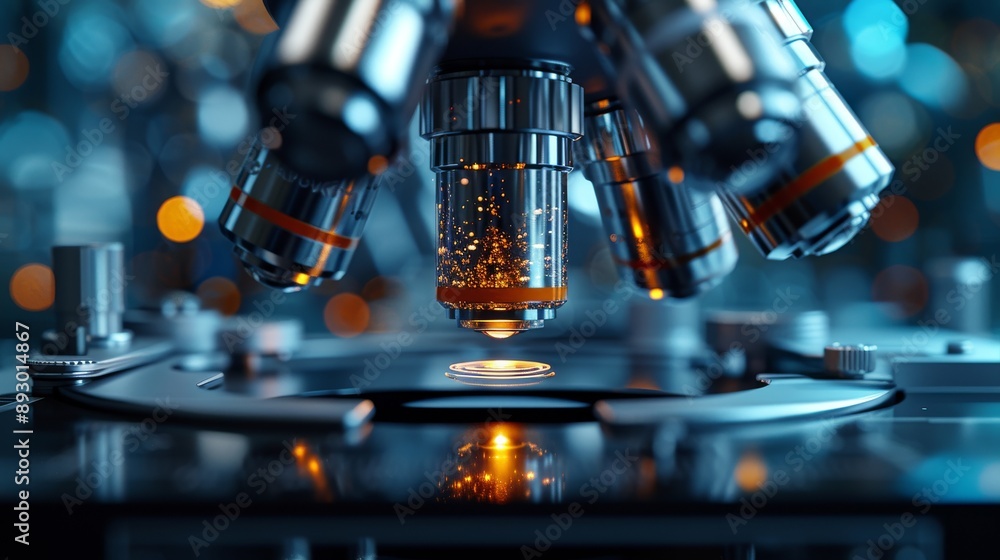 A Close up of a Microscope With a Bright Light Shining on the Slide in Front of It - Generative AI A Close up of a Microscope With a Bright Light Shining on the Slide in Front of It - Generative AI