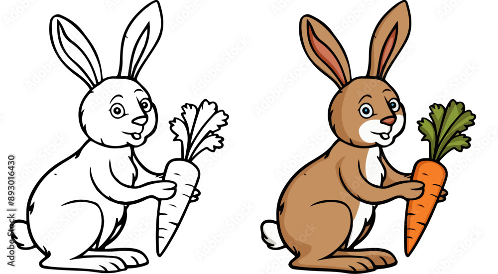 Fototapeta premium rabbit and carrot coloring book image