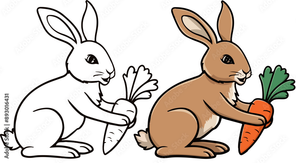 Fototapeta premium rabbit and carrot colorng book image