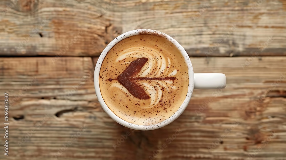 Aesthetic Arrow Foam Coffee - Top View of Artistic Caffeine Beverage with Stylish Latte Detail Aesthetic Arrow Foam Coffee - Top View of Artistic Caffeine Beverage with Stylish Latte Detail