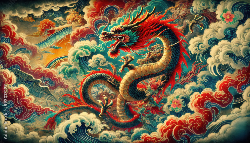 custom made wallpaper toronto digital墨絵、日本画、浮世絵／龍（ドラゴン）