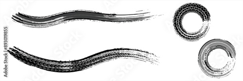 Black tire sign pattern isolated on white background with clipping path, burned and damaged tire texture for graphic design, choice of damaged or burned tires, vector illustrationoan.
