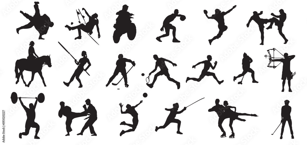 different sports set silhouette different sports set silhouette