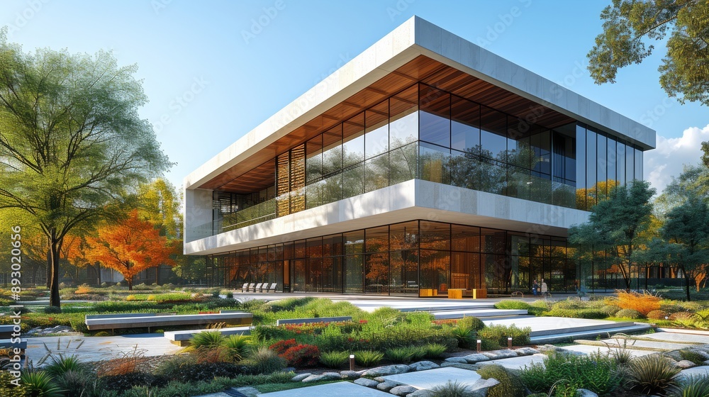 A Modern House Surrounded by Trees and Shrubs in a Parklike Setting - Generative AI A Modern House Surrounded by Trees and Shrubs in a Parklike Setting - Generative AI